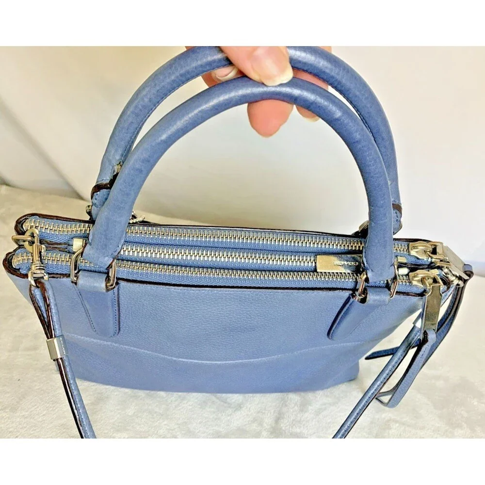 COACH Pebbled Mini Borough Bag Silver Washed Chambray Blue 28163